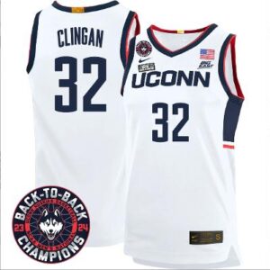 Donovan Clingan Jersey #32 UConn Huskies Back To Back Champions Patch White Home
