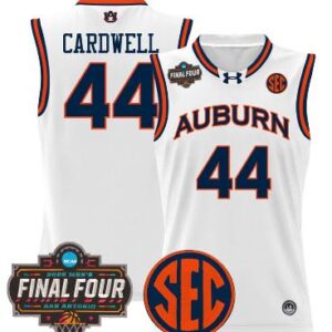 Dylan Cardwell Jersey #44 Auburn Tigers 2025 Final Four Patch Stitched White