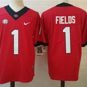 Georgia Bulldogs #1 Justin Fields College Football Jersey Red