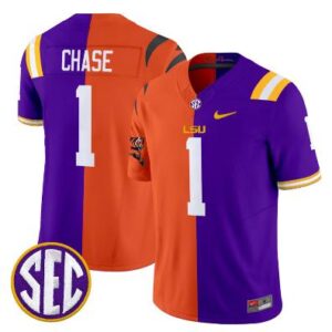 Ja'Marr Chase Jersey #1 LSU Tiger Split Vapor Limited V2 Football All Stitched