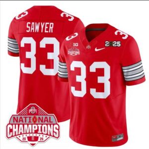 Jack Sawyer Jersey #33 Ohio State 2025 CFP Patch National Champions Red