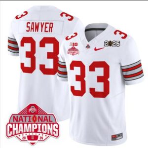 Jack Sawyer Jersey #33 Ohio State 2025 CFP Patch National Champions White