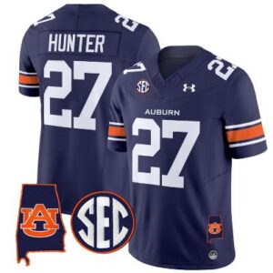 Jarquez Hunter Jersey #27 Auburn Tigers SEC Patch Vapor Limited Football Navy