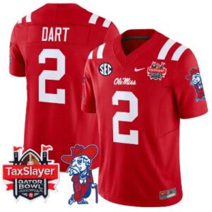 Jaxson Dart Jersey #2 Ole Miss Rebels 2025 Gator Bowl Patch Football Red
