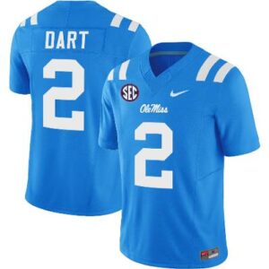 Jaxson Dart Jersey #2 Ole Miss Rebels Football Vapor Limited All Stitched Powder