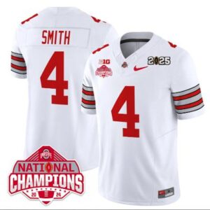 Jeremiah Smith Jersey #4 Ohio State 2025 CFP Patch National Champions White