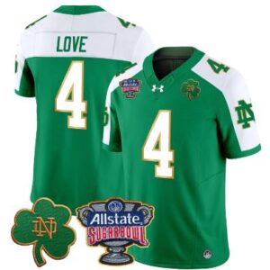 Jeremiyah Love Jersey #4 Notre Dame 2024 Sugar Bowl Football Green Alternate