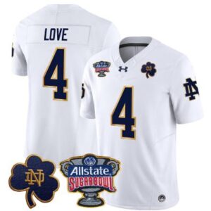 Jeremiyah Love Jersey #4 Notre Dame 2024 Sugar Bowl Patch Football White