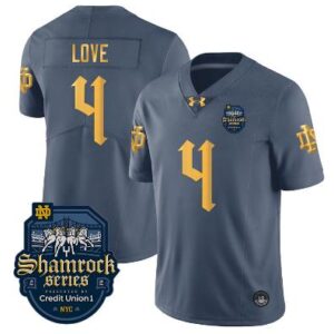 Jeremiyah Love Jersey #4 With Name Notre Dame Fighting Irish 2024 Shamrock