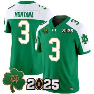 Joe Montana Jersey #3 Notre Dame 2025 CFP Final Patch Green Alternate