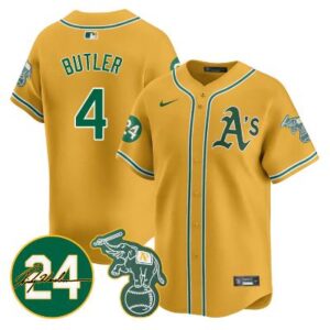 Lawrence Butler Jersey #4 Oakland Athletics 2025 Rickey Henderson Yellow