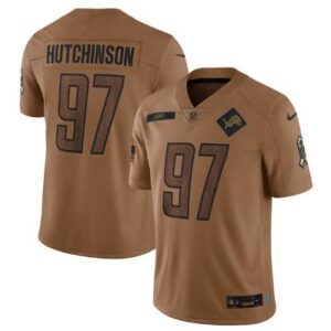 Lions 97 Aidan Hutchinson 2023 Brown Salute To Service Stitched Men Jersey