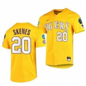 LSU Tigers #20 Paul Skenes Gold 2023 College World Series Stitched Baseball Jer