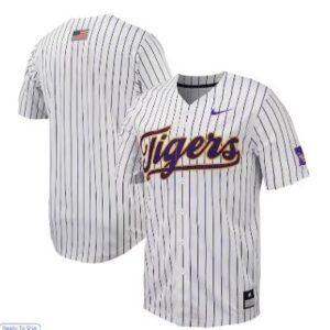 LSU Tigers White and Purple Pinstripe Replica Full-Button Baseball Jersey