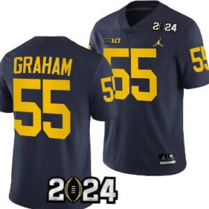 Mason Graham Jersey #55 Michigan Wolverines 2024 Championship Playoff Navy