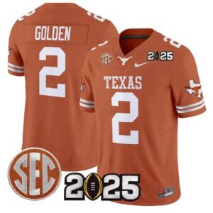 Matthew Golden Jersey #2 Texas Longhorns 2025 CFP Final Patch Texas Orange