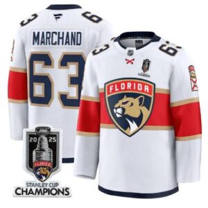 Men Brad Marchand Jersey #63 Florida Panthers 2025 Stanley Cup Champions White