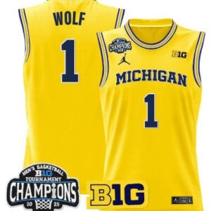 Men Danny Wolf Jersey #1 Michigan Wolverines 2025 Big Ten Champions Maize
