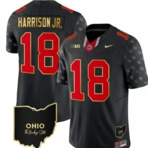 Men Ohio State Buckeyes Marvin Harrison Jr Jersey #18 College Black Gold Trim
