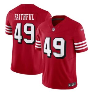 Men's 49ers 49 The Faithful Red Throwback 2023 Stitched Jersey