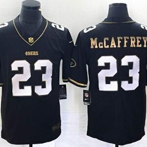 Men's 49ers Christian McCaffrey #23 Black Gold Stitched Football Jersey