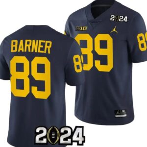 Men's AJ Barner Jersey #89 Michigan Wolverines 2024 Football Playoff Navy