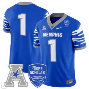 Men's Blank Name Jersey #1 Memphis Tigers College Football All Stitched Blue