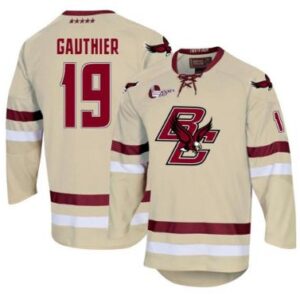 Men's Boston College Eagles Cutter Gauthier #19 Hockey All Stitched Cream Jersey