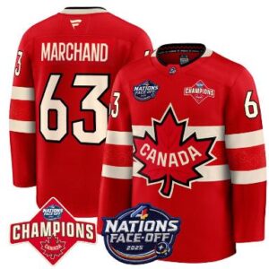 Men's Brad Marchand Jersey #63 Canada 4 Nations Face-Off 2025 Champions Red