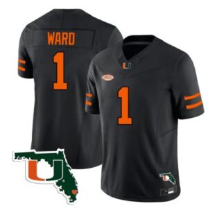 Men's Cam Ward Jersey #1 Miami Hurricanes Florida Map Football Stitched Black