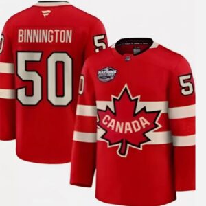 Men's Canada 4 Nations Face-Off 2025 Stitched Red Jersey 50  Jordan Binnington