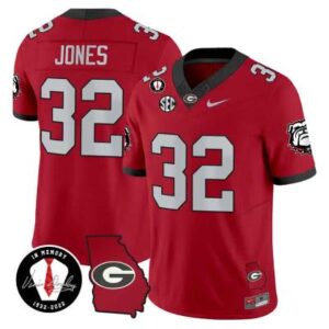Men's Cash Jones Jersey #32 Georgia Bulldogs College Football All Stitched Red