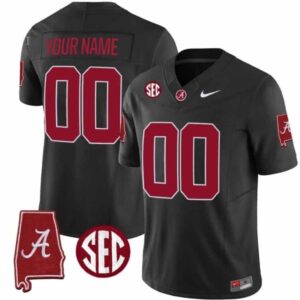 Men's Custom Alabama Crimson Jersey Limited Alabama Map Black