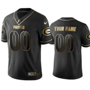Men's Custom Jersey Green Bay Packers Football Stitched Jersey Black Gold