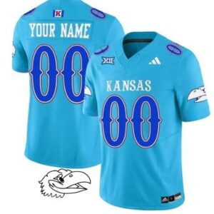 Men's Custom Kansas jayhawks College Football Jersey Blue Stitched Jersey