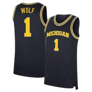 Men's Danny Wolf #1 Michigan Wolverines Basketball All Stitched Navy Jersey