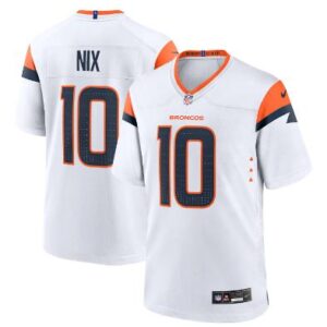 Men's Denver Broncos #10 Bo Nix Football Jersey White Stitched