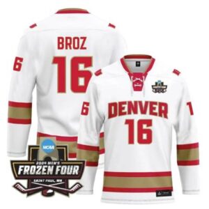 Men's Denver University (D) NCAA Ice Hockey Tristan Broz Jersey #16 White