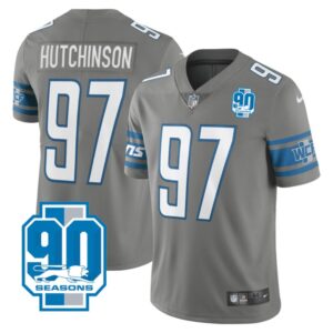 Men's Detroit Lions #97 Aidan Hutchinson Grey 2023 90th Limited Jersey