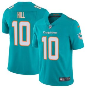 Men's Dolphins 10 Tyreek Hill Aqua Stitched Limited Jersey