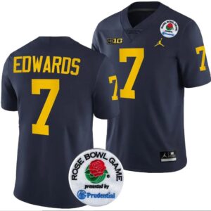 Men's Donovan Edwards Jersey #7 Michigan Wolverines Rose Bowl 2024 Patch Colleg