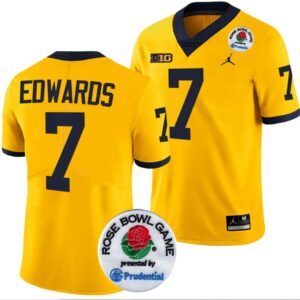 Men's Donovan Edwards Jersey #7 Michigan Wolverines Rose Bowl Game 2024 Patch C