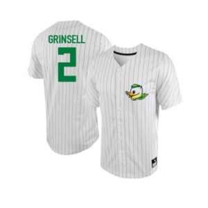 Men's G. Grinsell Jersey #2 Oregon Ducks College Baseball Stitched White Strip