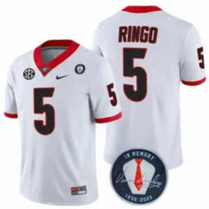 Men's Georgia Kelee Ringo #5 Honoring Vince Dooley Patch Jersey White
