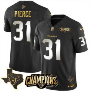 Men's Houston Texans #31 Dameon Pierce Black Golden Football Stitched Jersey