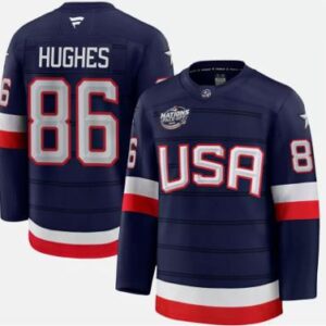 Men's Jack Hughes Jersey #86 USA Navy 2025 4 Nations Face-Off Stitched