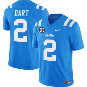 Men's Jaxson Dart Jersey #2 Ole Miss Rebels Football Vapor Limited Powder Blue