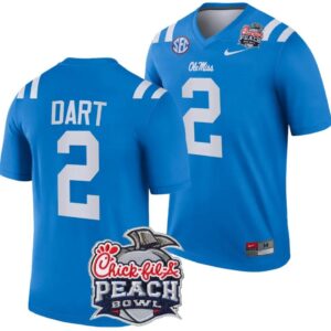 Men's Jaxson Dart Jersey #2 Ole Miss Rebels Peach Bowl Patch 2024 College Blue