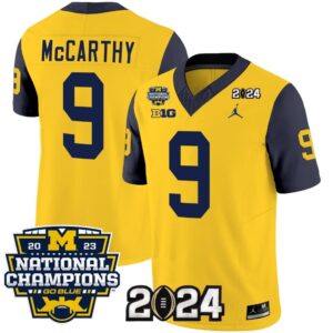 Men's JJ McCarthy Jersey #9 Michigan Wolverines 2024 National Champions Patch N