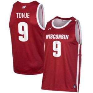 Men's John Tonje Jersey #9 Wisconsin Badgers Basketball All Stitched Red